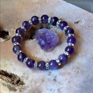 Amethyst Beaded Bracelet with Silver Accents 6in stretch
